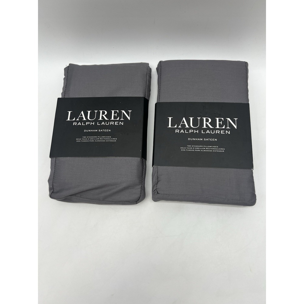 Lot 2 Ralph Lauren Dunham Sateen Standard Pillowcases Charcoal Gray 100% Cotton